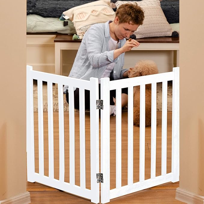 LZRS 2-Panel Wooden Free Standing Foldable Dog Gate Indoor – Solid Hardwood 24" - Image 6