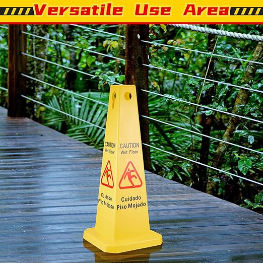Floor Safety Cone Yellow Caution Wet Floor Sign 4 Sided Wet Cone Sign Public - Image 6