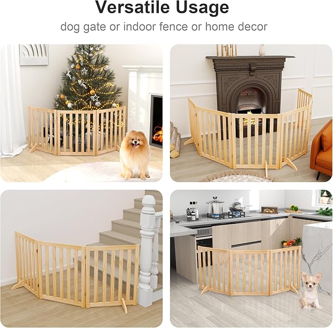 Freestanding Pet Gate, Solid Wood Folding Safety Fence Wooden Dog Gate - Image 6