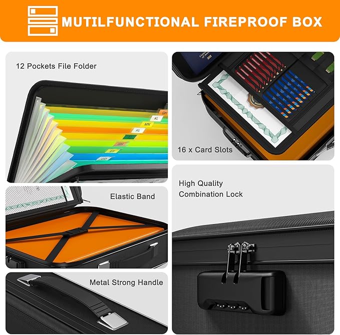 JUNDUN Fireproof Document Box, Hard Case Fireproof Document Organizer - Image 5