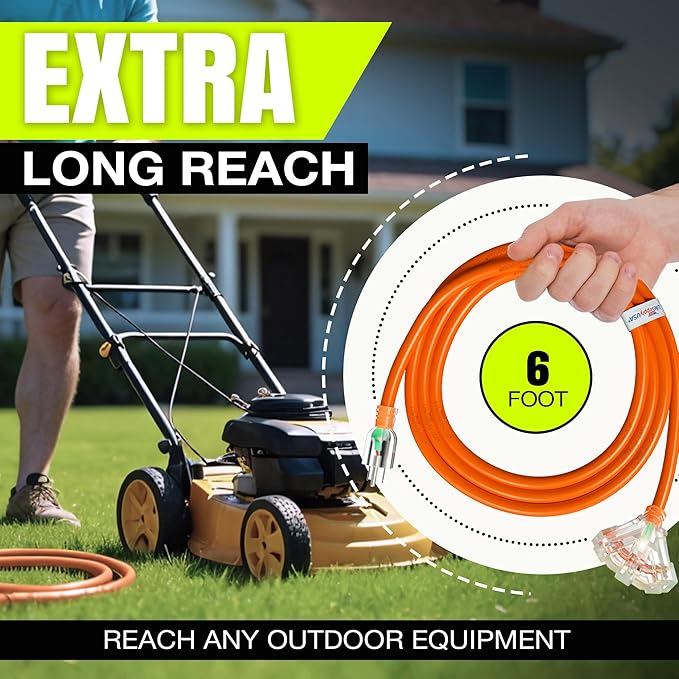 6ft Outdoor/Indoor Extension Cord 3-Outlet 12/3 Gauge Extra Heavy Duty ETL - Image 6
