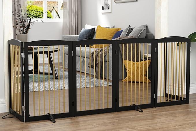 Freestanding Pet Gate for Dogs, Indoor Wooden Dog Gate for House, Extra Wide - Image 2
