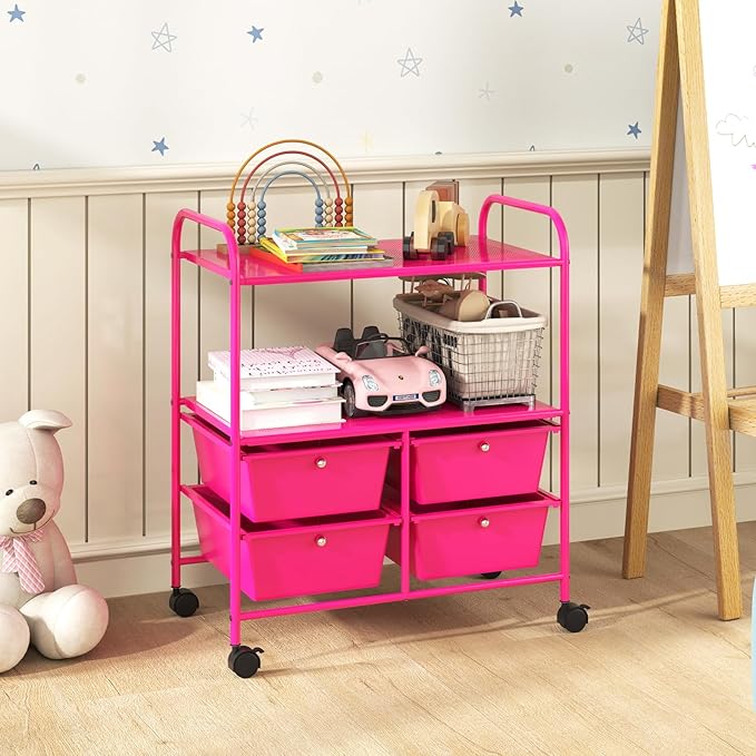 Giantex Rolling Storage Cart w/ 4 Drawers 2 Shelves Metal Rack Shelf Home - Image 9
