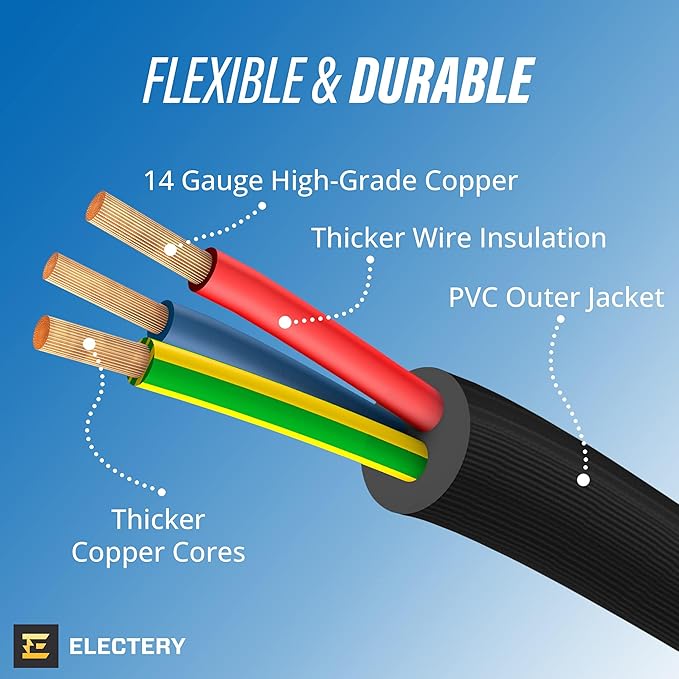 15 ft Heavy Duty Appliance Extension Cord, 14 AWG, 15A 125V 1875W, 3 Prong Flat - Image 4