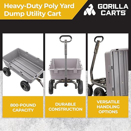 Gorilla Carts Heavy-Duty Poly Dump Cart, 5 Cu Ft Tub, 800 lb Haul Capacity - Image 2