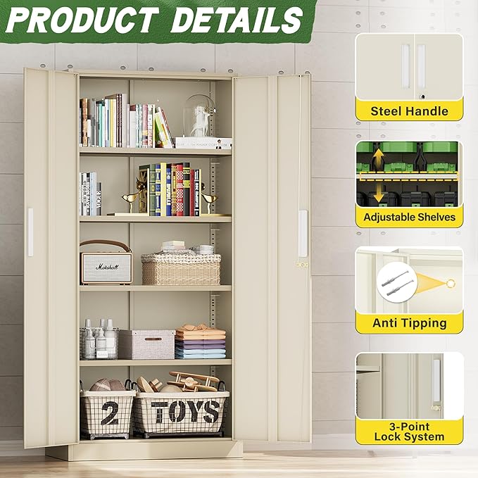 Greenvelly Metal Storage Cabinet, Metal Cabinet - Image 4