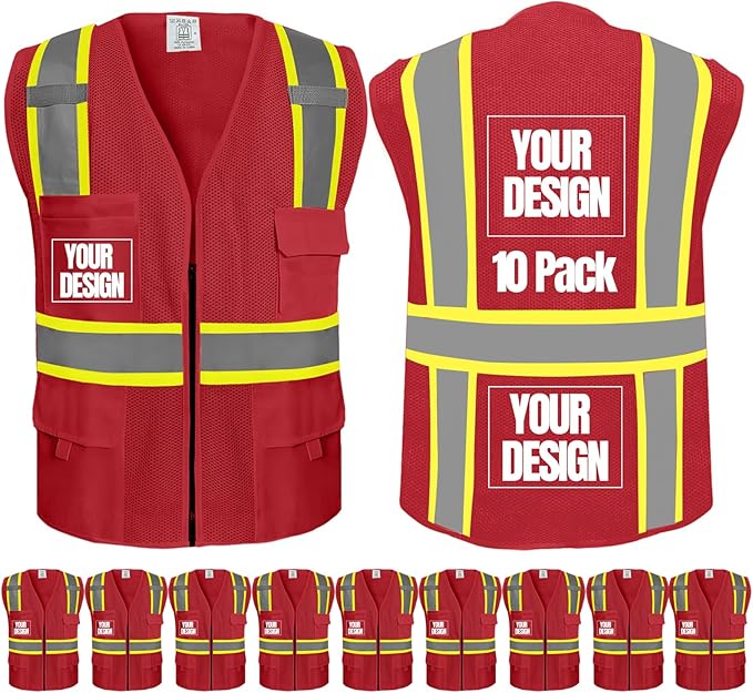 BeautyWill 10/20 Pack Custom Logo Safety Vest, Bulk High Visibility Class 2 by BeautyWill