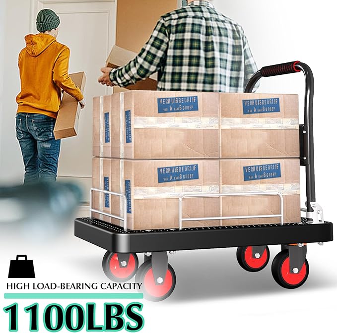Platform Truck Cart with 3 Fence, 1100lbs Capacity Heavy-Duty Foldable Push - Image 6