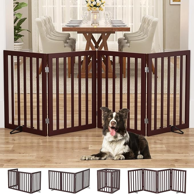 Homykic Bamboo Freestanding Dog Gate, No Assembly Pet Gate Indoor, 24”H x 75”W by Homykic