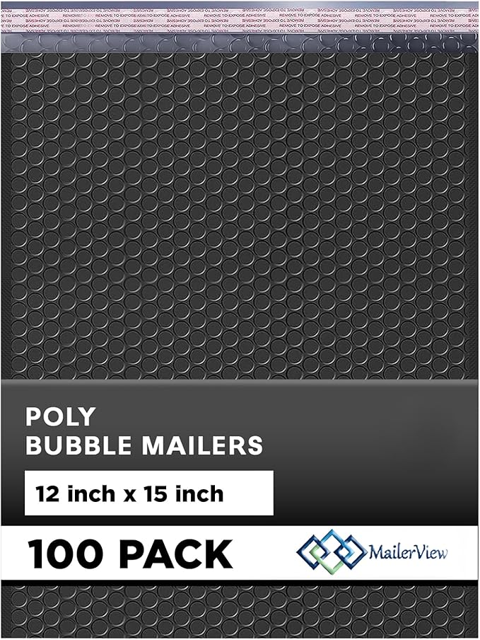 Black Large Poly Bubble Mailers 12x15 inch | Self Seal Padded Envelopes by MAILERVIEW
