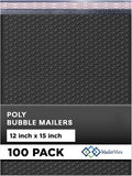 Black Large Poly Bubble Mailers 12x15 inch | Self Seal Padded Envelopes by MAILERVIEW