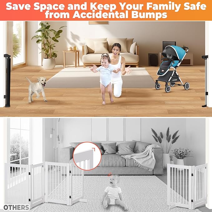 160" Retractable Baby Gates Extra Wide Dog Gate, Long Child Safety Gate - Image 5