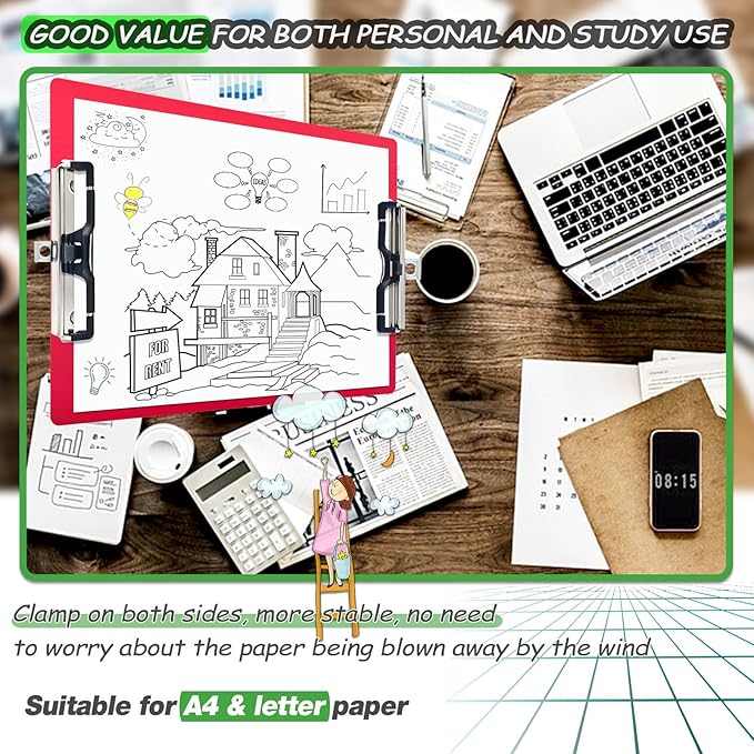 Aluminum Metal Clipboard Stainless Hangable Pen Holder Double Clip Board Size - Image 4