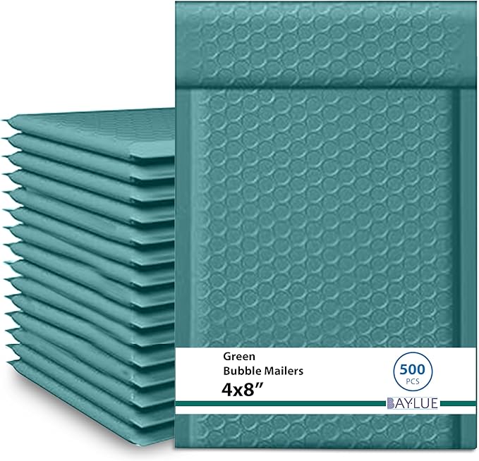 Green Small Bubble Mailers 4x8 Inch #000 | Thick Padded Poly Mailer Envelopes | by BAYLUE