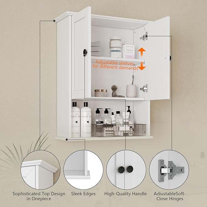 White Medicine Cabinet, 24x30 Inch Bathroom Cabinet Storage - Image 5