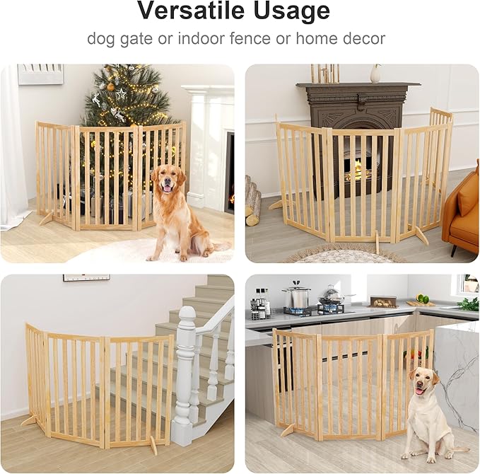 36" Height Extra Tall Freestanding Pet Gate, Solid Wood Folding Safety Fence - Image 4
