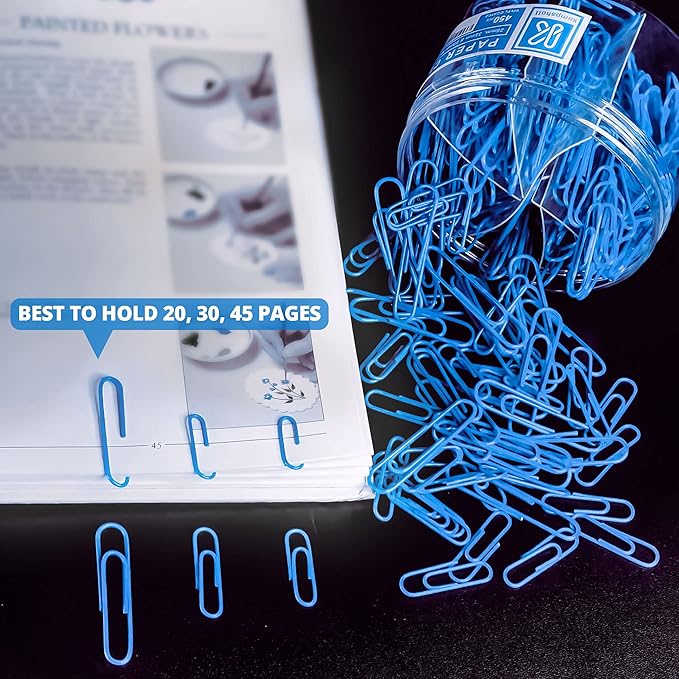 450 Blue Color Paper Clips Assorted Sizes Small, Medium and Large Paper Clips - Image 4