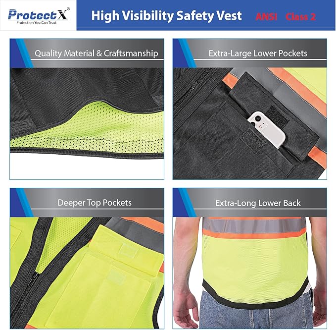 ProtectX 6 Pockets High Visibility Safety Vest - Image 4