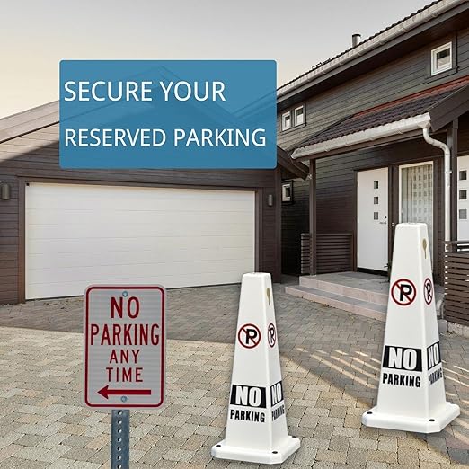 BESEA 4PCS White No Parking Cone White Caution 4 Sided No Parking Cone Reserved - Image 6
