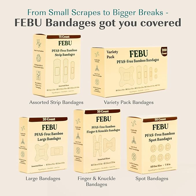 FEBU Eco-Friendly Bamboo Fingertip Bandages | PFAS Free Knuckle Bandages - Image 9