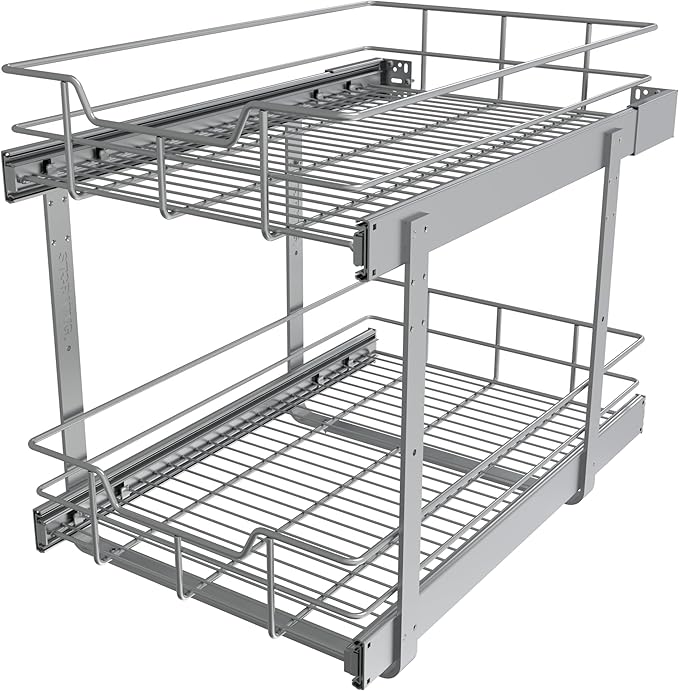 2 Tier Pull Out Cabinet Organizer 15" W X 22" D, Slide Out Drawers by STORKING