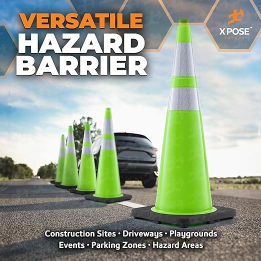 Xpose Safety 36” Lime Green Traffic Cone Dual 6" & 4" Reflective Collar – 48 - Image 7