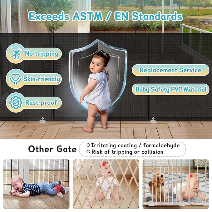 140'' Retractable Baby Gates Extra Wide, Security Upgrade Reinforcement Rods - Image 4