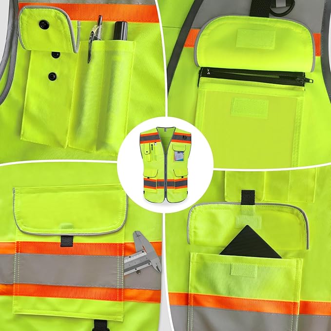 TCCFCCT High Visibility Vest 9 Pockets Reflective Safety Vest - Image 4