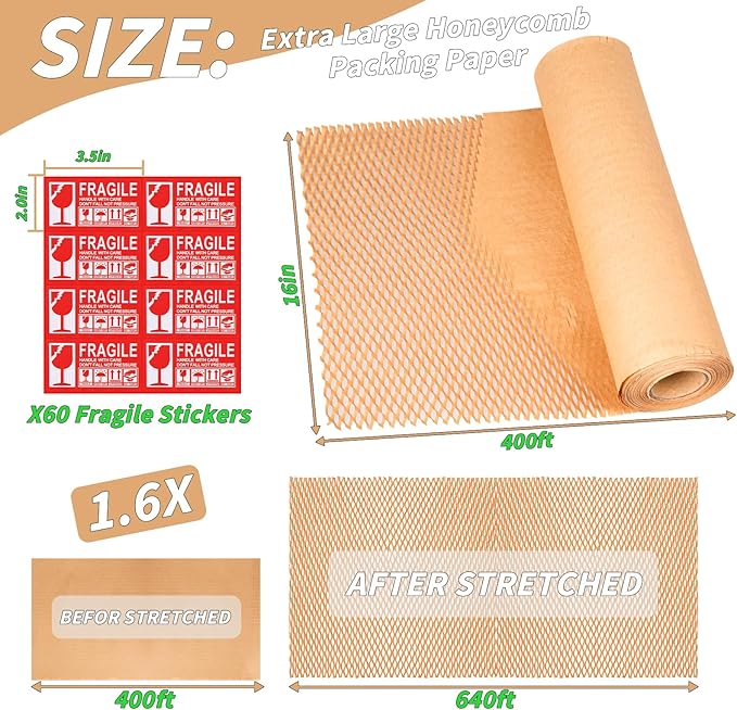 Honeycomb Packing Paper 16" x 400', Bubble Cushioning Wrap - Image 2
