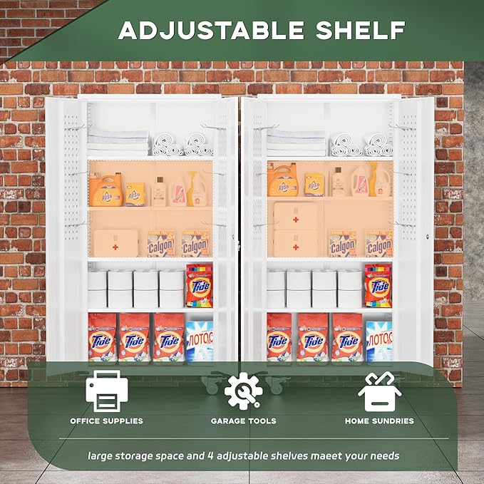 Greenvelly White Metal Storage Cabinet - Image 3