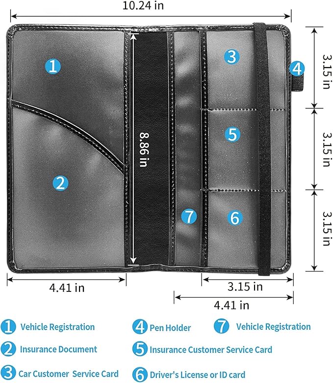 Car Registration & Insurance Holder, Leather Glove Box Organizer, Cool - Image 3
