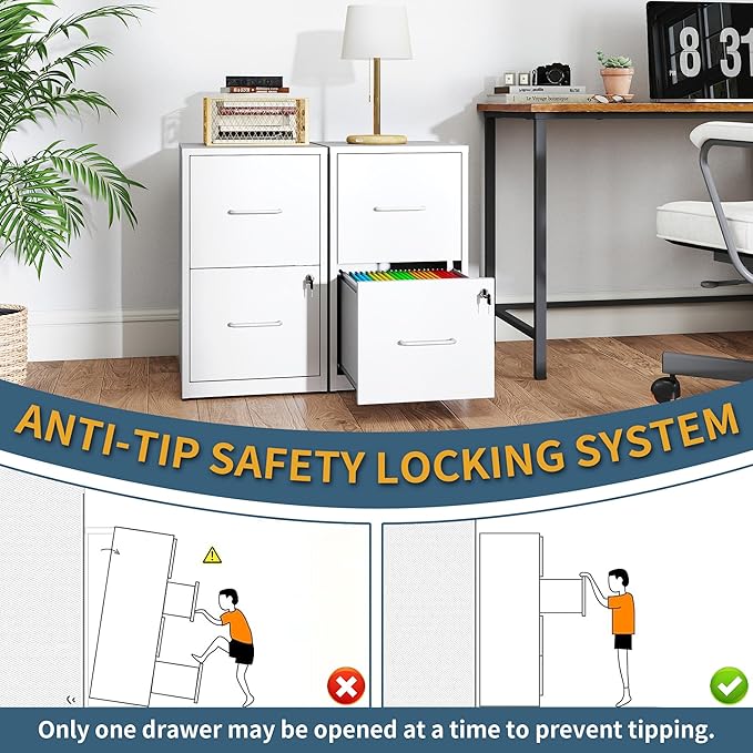 2 Drawer File Cabinet with Lock, Vertical Filing Cabinets - Image 5