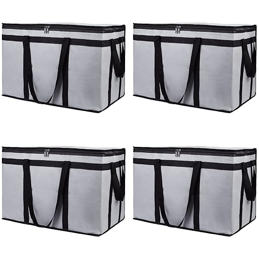 Bodaon 4-Pack Insulated Food Delivery Bag, XXX-Large Meal Grocery Tote by Bodaon