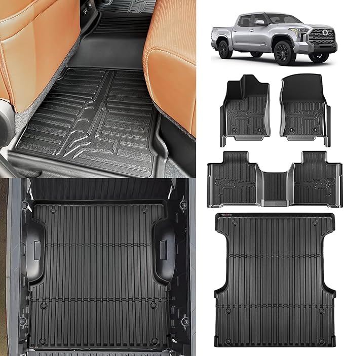 TripleAliners Truck Bed Mat & Floor Mats Front Rear Full Set Compatible by TripleAliners