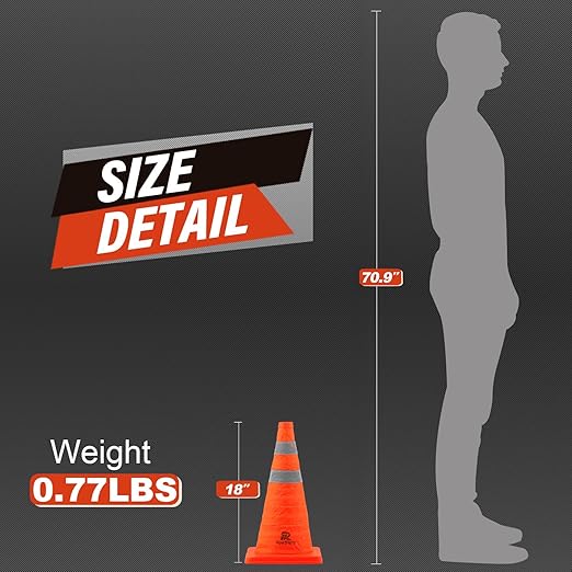 RoadHero 18 Inch 20 Pack Collapsible Traffic Safety Cones, Parking Lots - Image 5