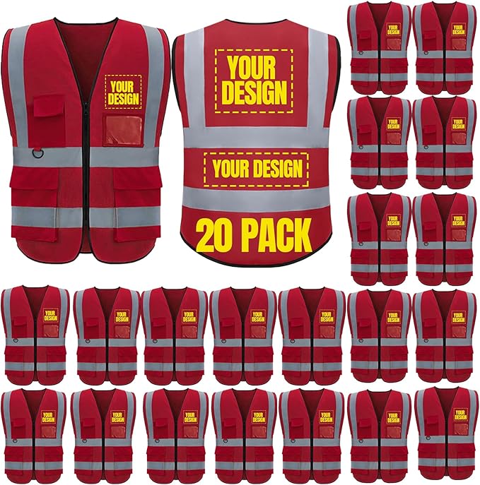 BeautyWill 10/20 Pack Custom Logo Safety Vest, Bulk High Visibility Class 2 by BeautyWill