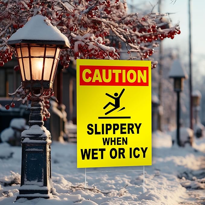 Caution Slippery When Wet or Icy Sign, 8x12 DS Coroplast Warning Caution Wet - Image 6