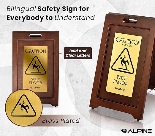Wooden Caution Wet Floor Sign Slippery A-Frame - Image 4
