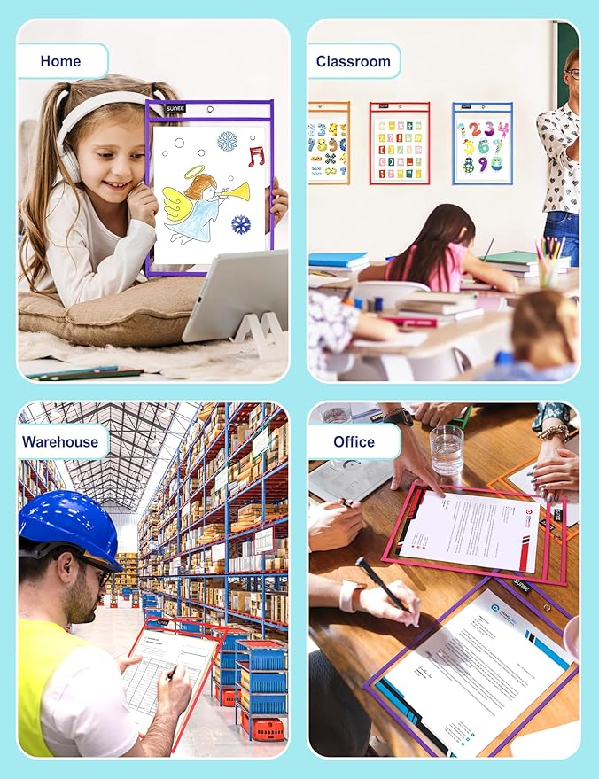 SUNEE 6 Packs Oversized Reusable Dry Erase Pocket Sleeves - Image 7