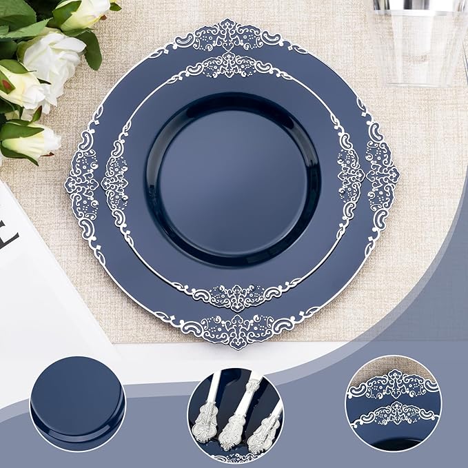700PCS Navy Blue Plastic Plates - Image 4
