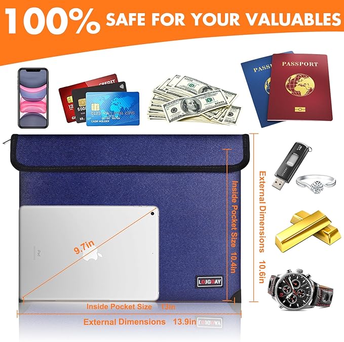 Fireproof Bag with 5200℉ Thermal Insulated, Waterproof Fireproof Box with Zipper - Image 5