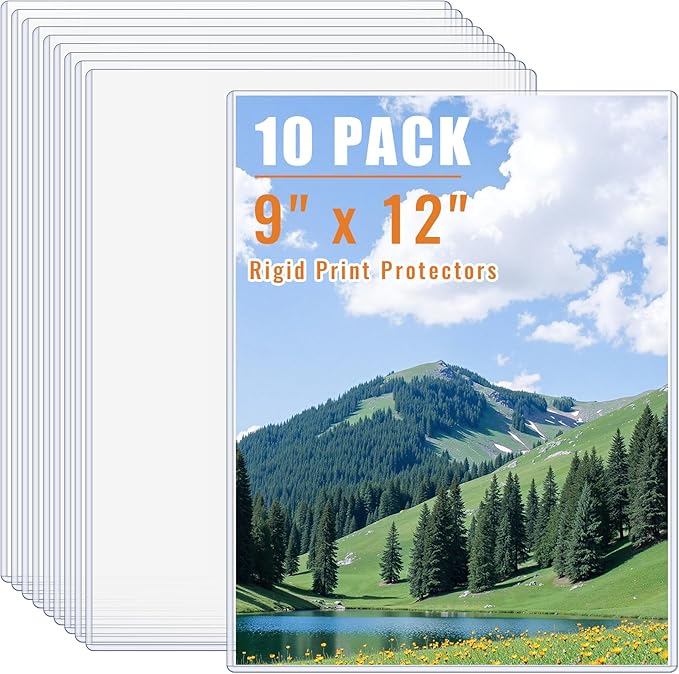 AKONEGE 10PCS 9" x 12" Rigid Print Protectors Clear Plastic Sheet Protectors by AKONEGE