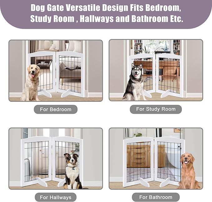LZRS 2-Panel Freestanding Adjustable Wooden Dog Gate—30” Tall Foldable Pet - Image 6