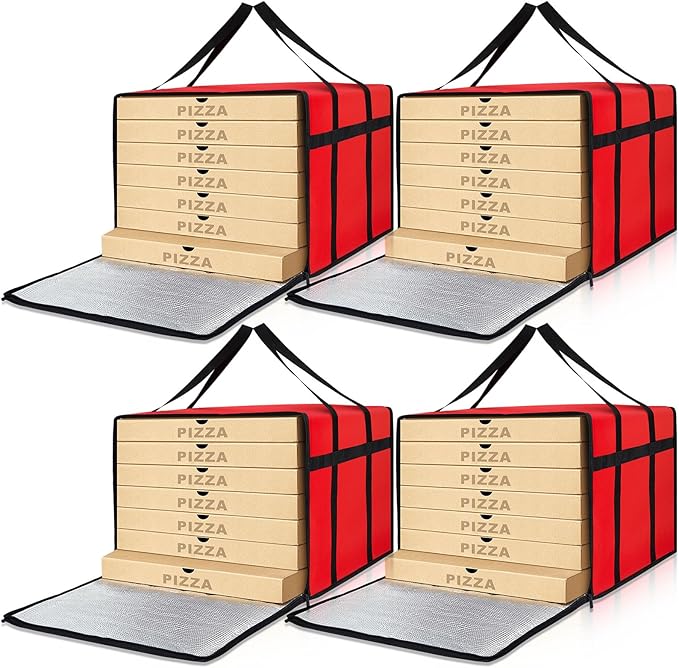 Maxcheck 4 Pcs Insulated Pizza Delivery Bag 20 x 20 x 14 Inch Pizza Warmer Bag by Maxcheck