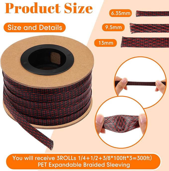 Pangda 300 Feet 1/4, 3/8 Inches Wire Loom PET Expandable Braided Sleeving - Image 2