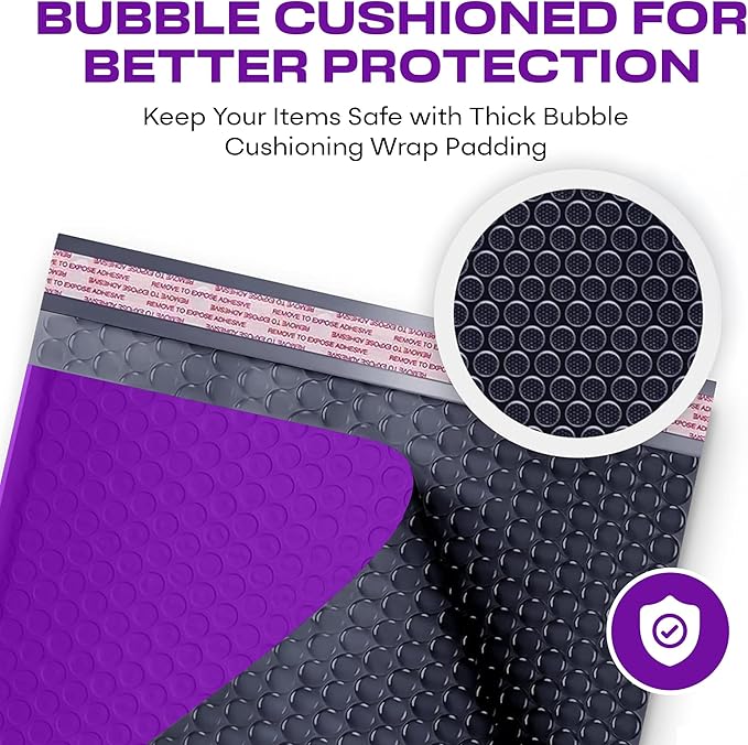 Purple Large Poly Bubble Mailers 9.5x14.5 inch #4 | Self Seal Padded Envelopes - Image 4