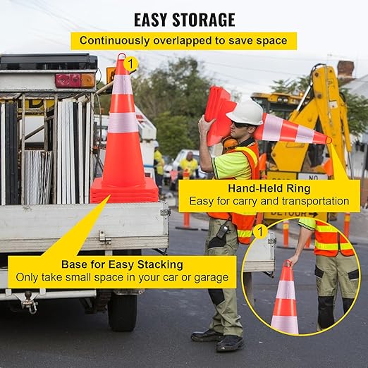 VEVOR Safety Cones, PVC Orange Construction Cones, 2 Reflective Collars Traffic - Image 6