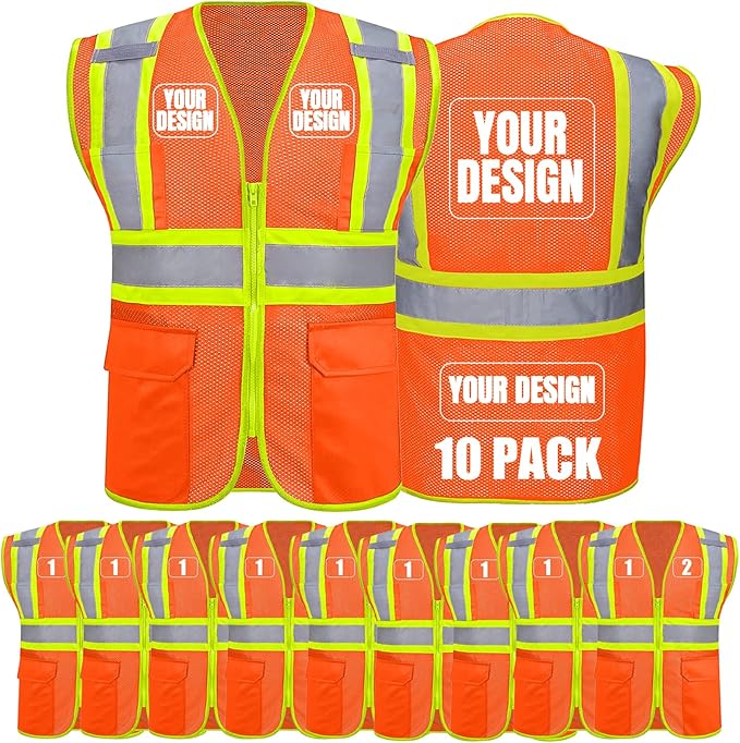 BeautyWill Custom Safety Vest Customized Logo Class 2 High Visibility by BeautyWill