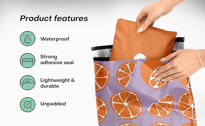 10x13 Poly Mailers – Orange Fruit Design – Waterproof, Tear-Resistant Shipping - Image 4