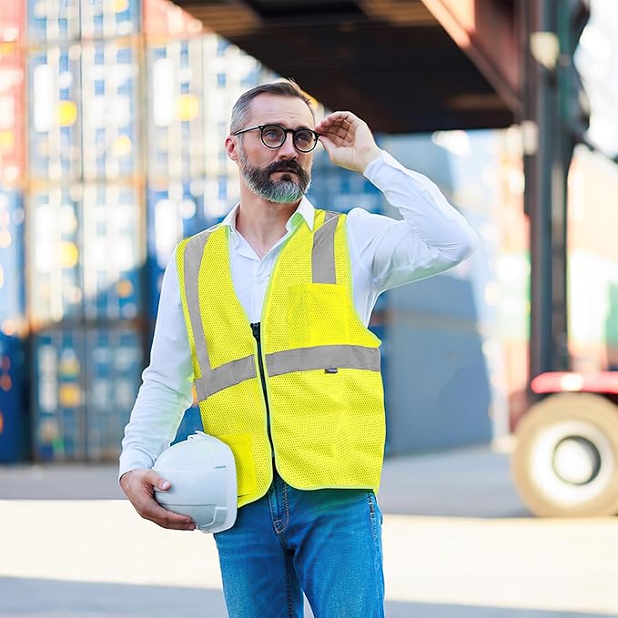 AYKRM 2 Pockets Reflective Safety Vest High Visibility Class II Mesh Vest - Image 2